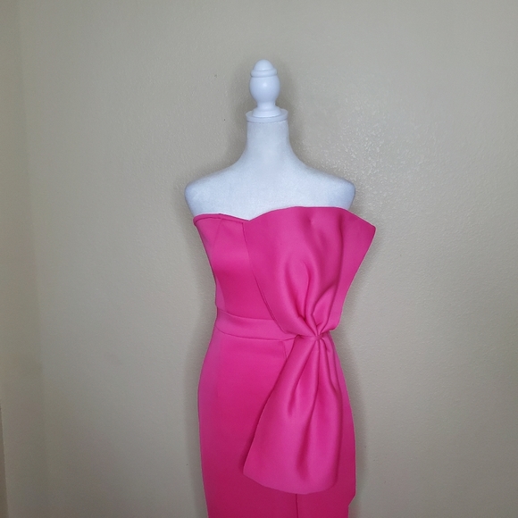 No Brand Strapless Hot Pink Midi Cocktail Dress with Bow, XS - Picture 4 of 10
